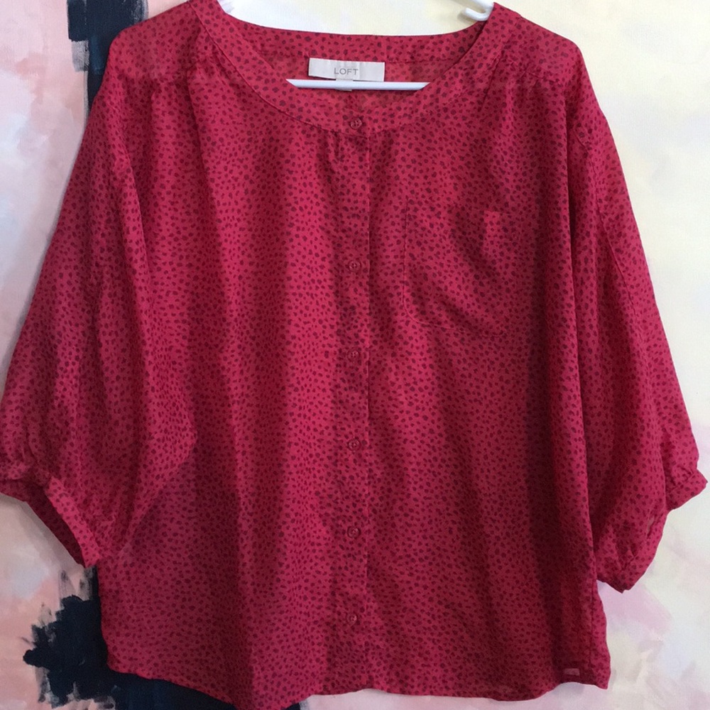 LOFT BLOUSE SHEER SMALL 3/4 SLEEVE